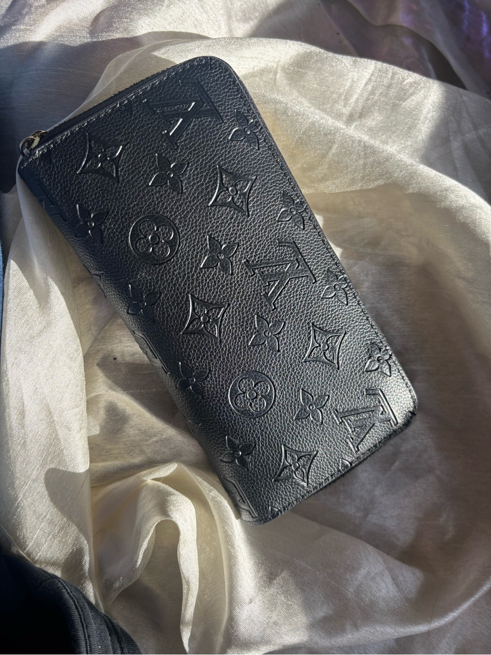 Louis Vuitton Black Embossed Monogram Zip Wallet